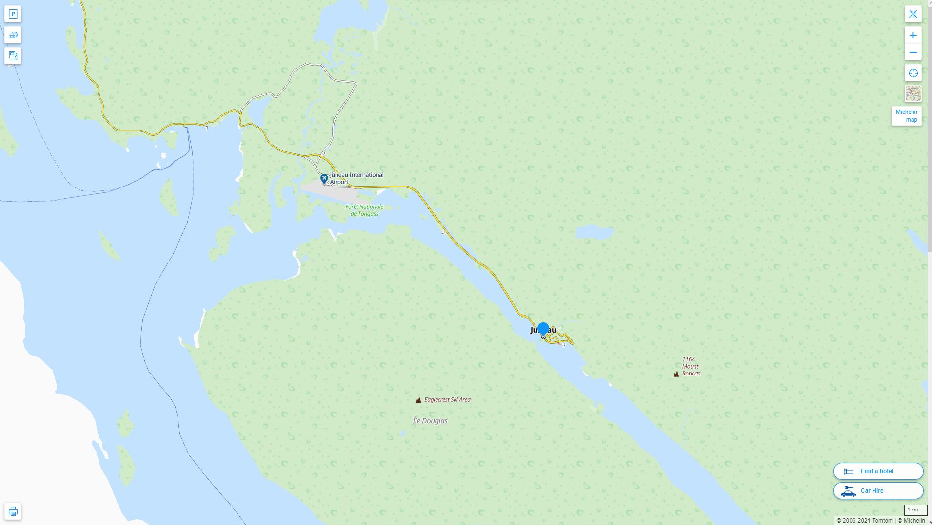 Juneau Alaska Highway and Road Map